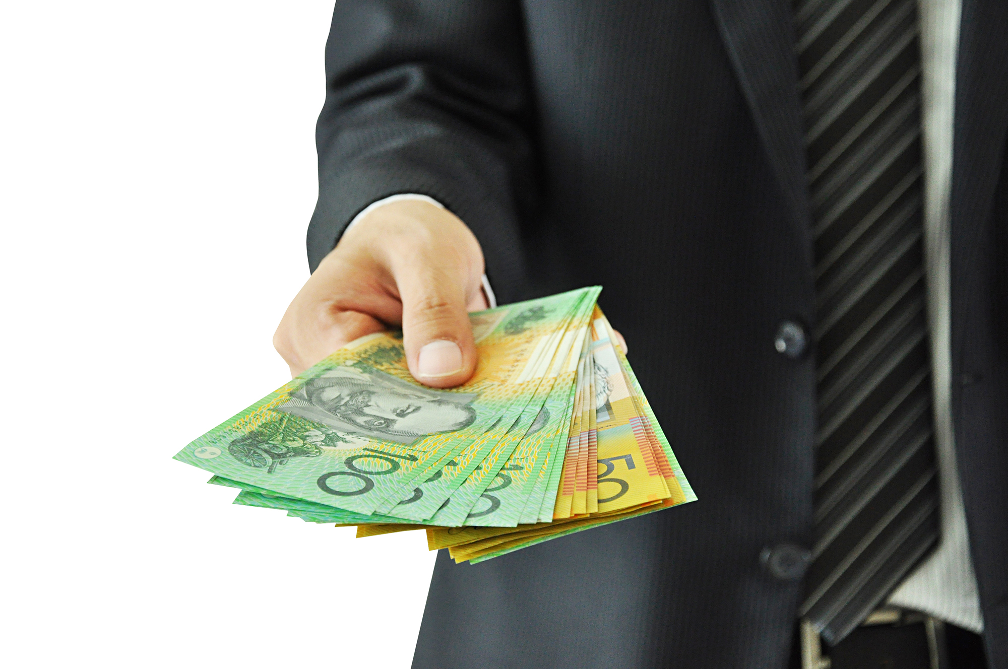 Businessman Giving Money Australian Dollars